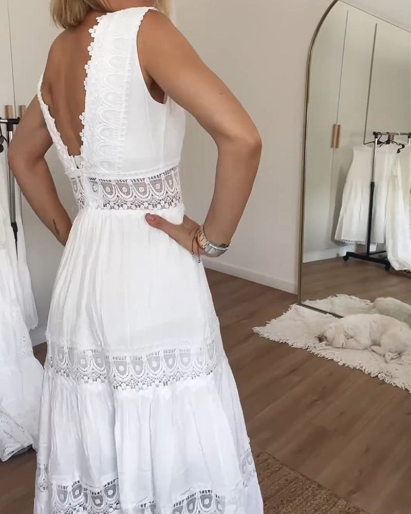 Elegantes Midi-Sommerkleid mit Spitze & V-Ausschnitt – Feminin & Luftig