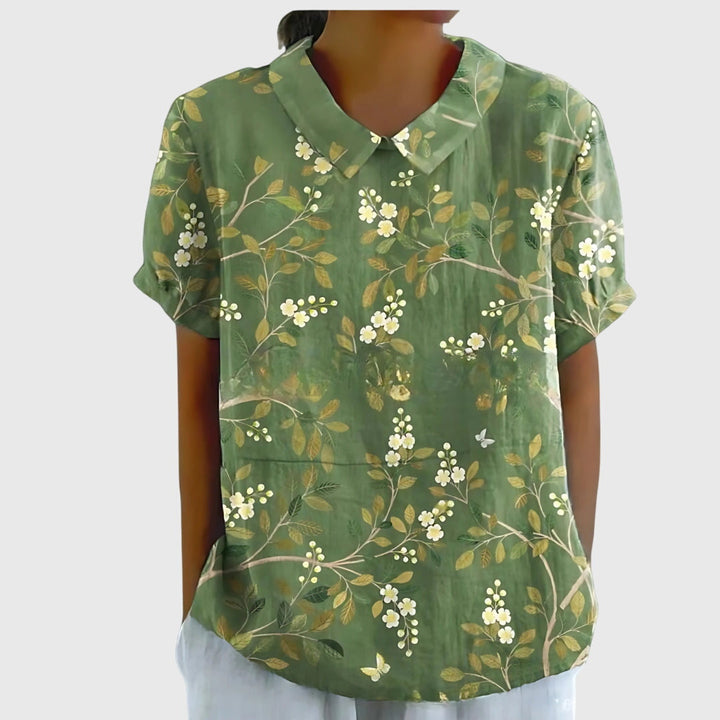 Ella | Damen Blumen Kragen Kurzarm Bluse