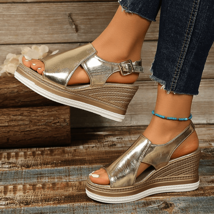 Charlotte | Dames Metallic Plateau Comfort Sandalen