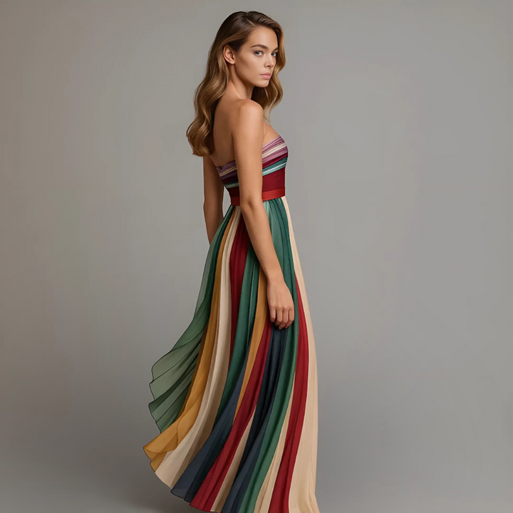 Gwen | Dames Straploos Geplooid Colorblock Maxi Jurk