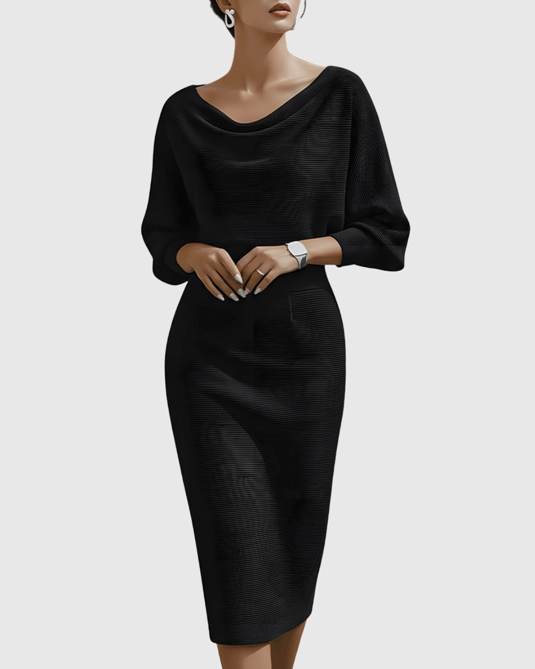Kayla | Damen Drapiertes Gestricktes Midi-Kleid