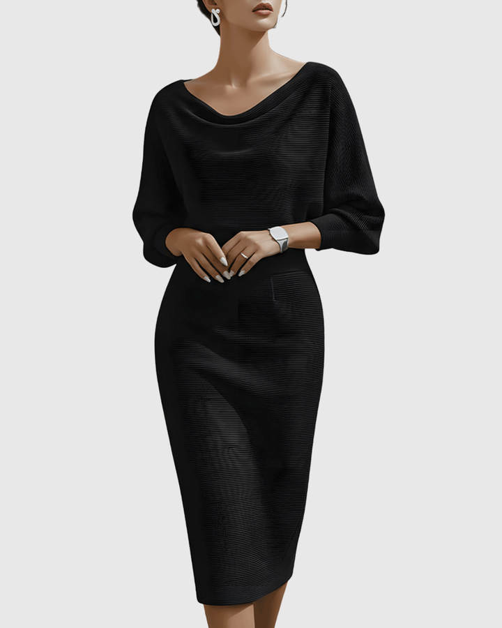 Kayla | Damen Drapiertes Gestricktes Midi-Kleid