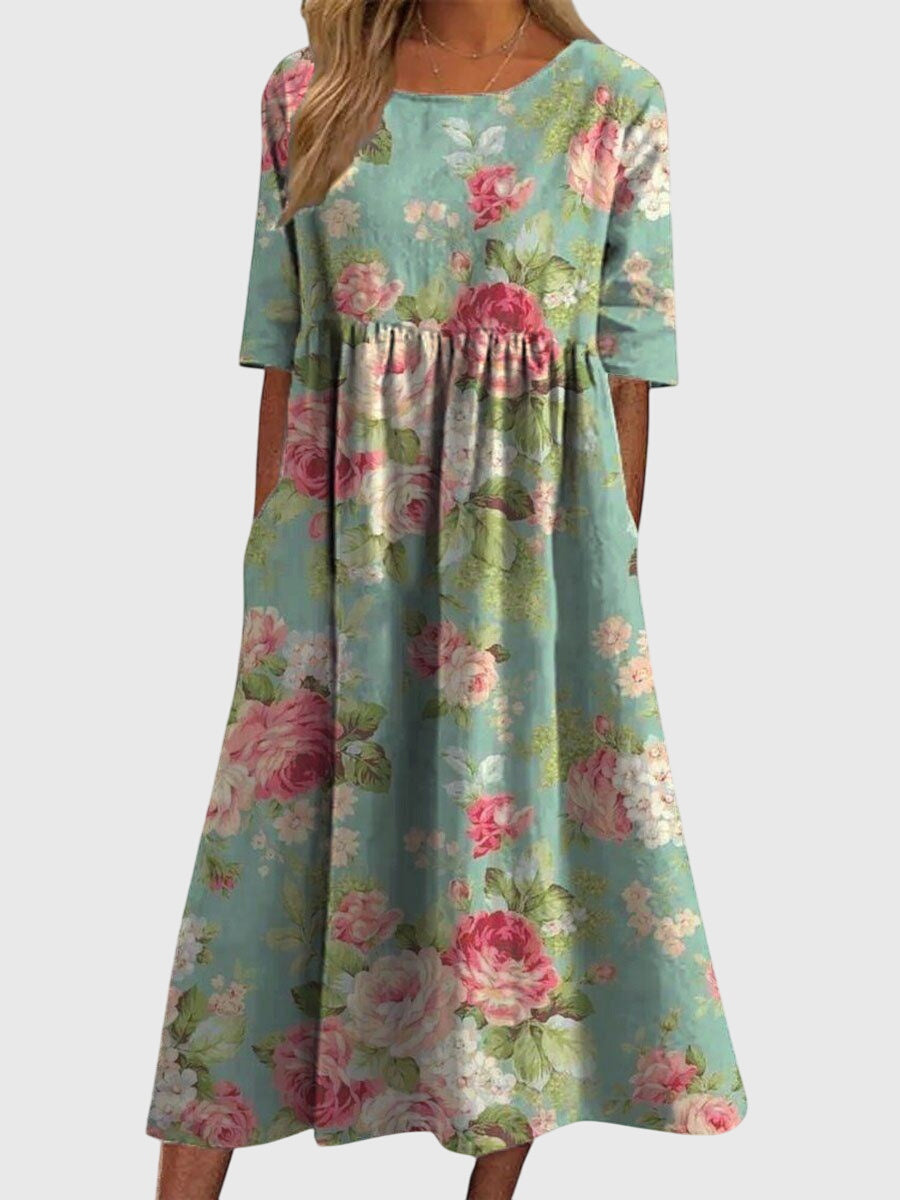 Brianna | Dames Vintage Bloemen Midi Jurk