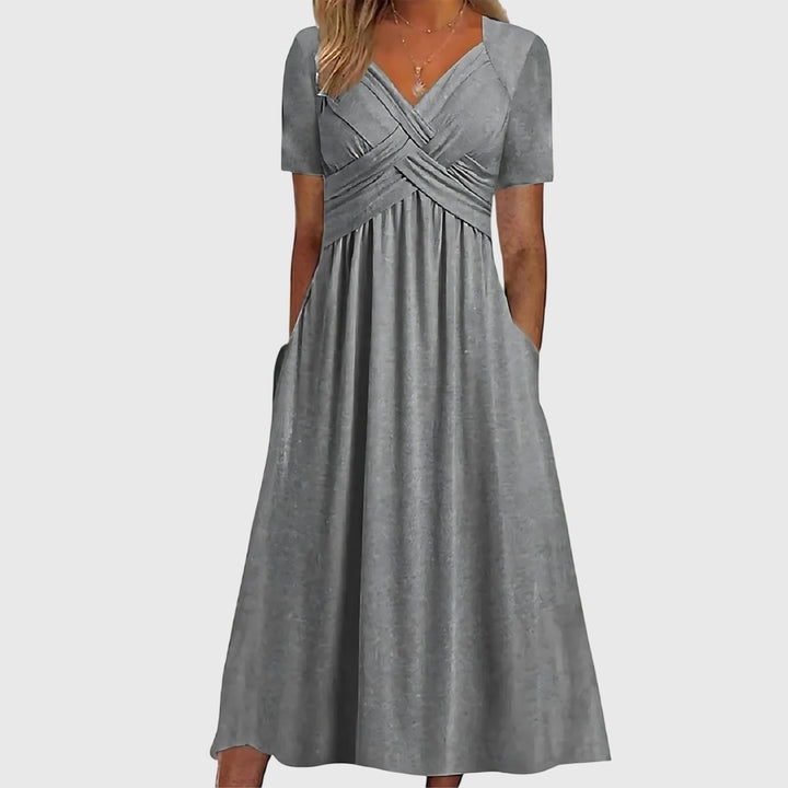 Casey | Damen V-Ausschnitt Fließendes Midi Kleid