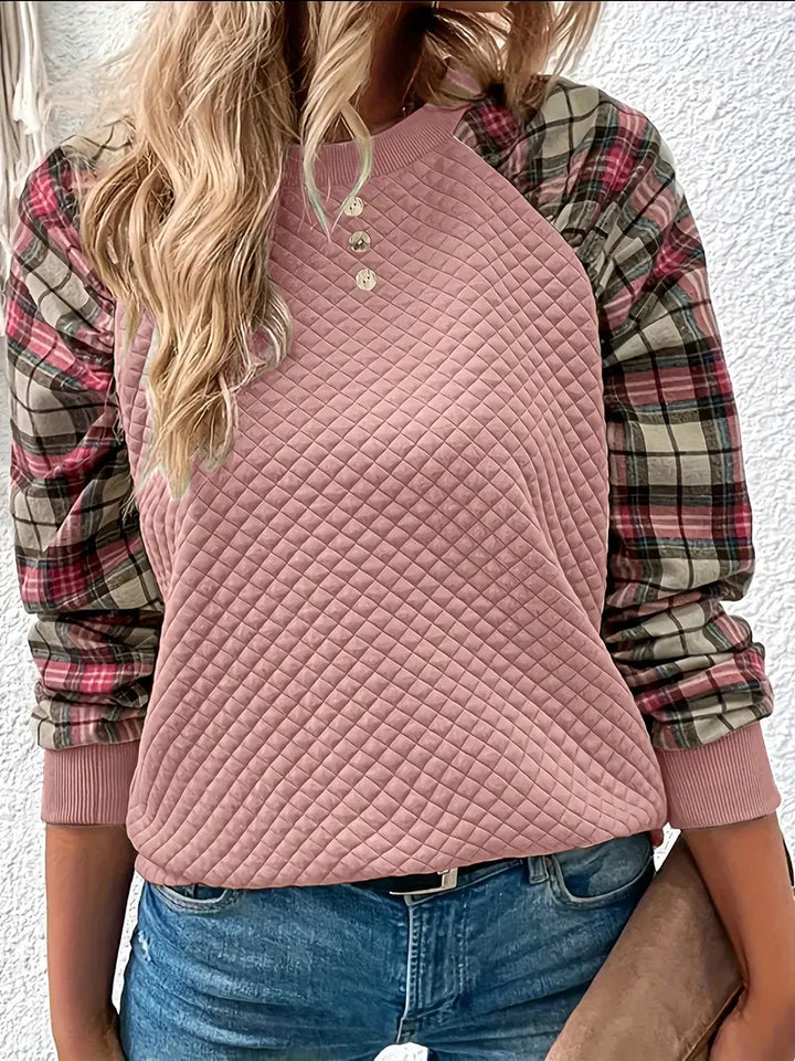 Babette™ Damenpullover mit Karierten Ärmeln