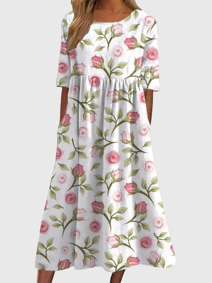Brianna | Dames Vintage Bloemen Midi Jurk