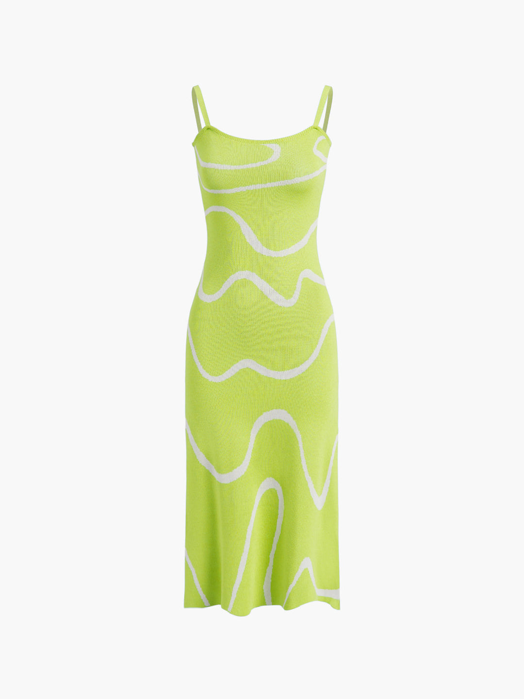 Maisie | Figuuraccentuerende midijurk met abstract patroon en delicate spaghettibandjes