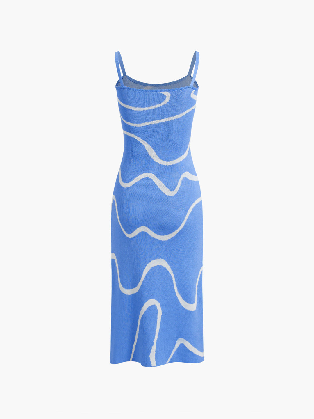 Maisie | Figuuraccentuerende midijurk met abstract patroon en delicate spaghettibandjes