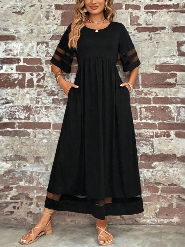 Lucy | Damen Elegantes Maxikleid mit transparenten Einsätzen