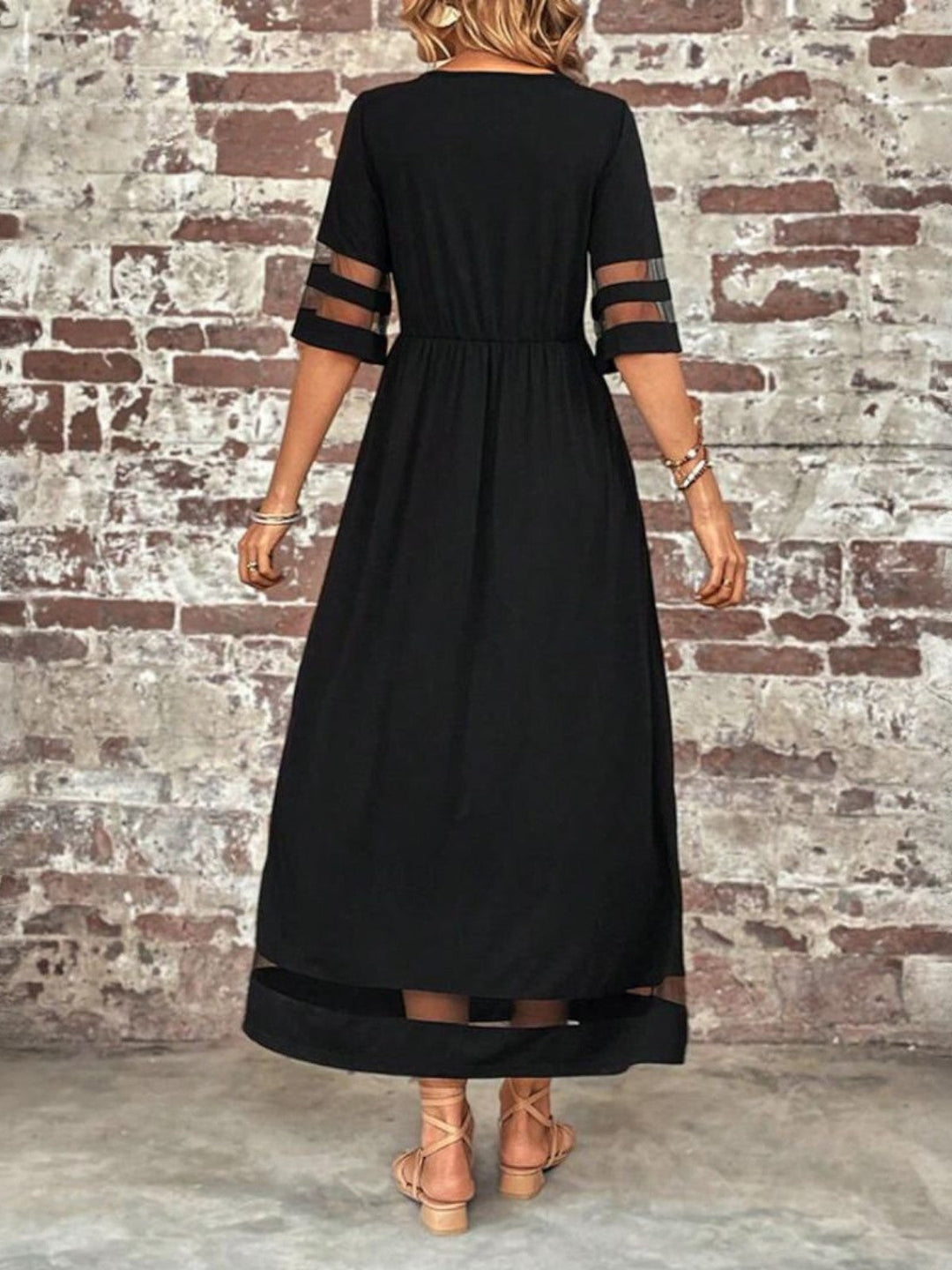 Lucy | Damen Elegantes Maxikleid mit transparenten Einsätzen