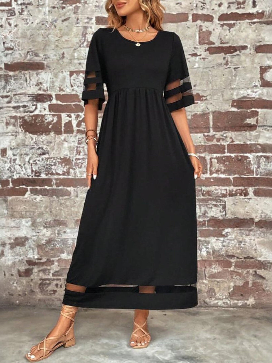 Lucy | Damen Elegantes Maxikleid mit transparenten Einsätzen