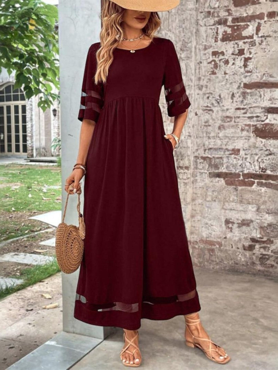 Lucy | Damen Elegantes Maxikleid mit transparenten Einsätzen