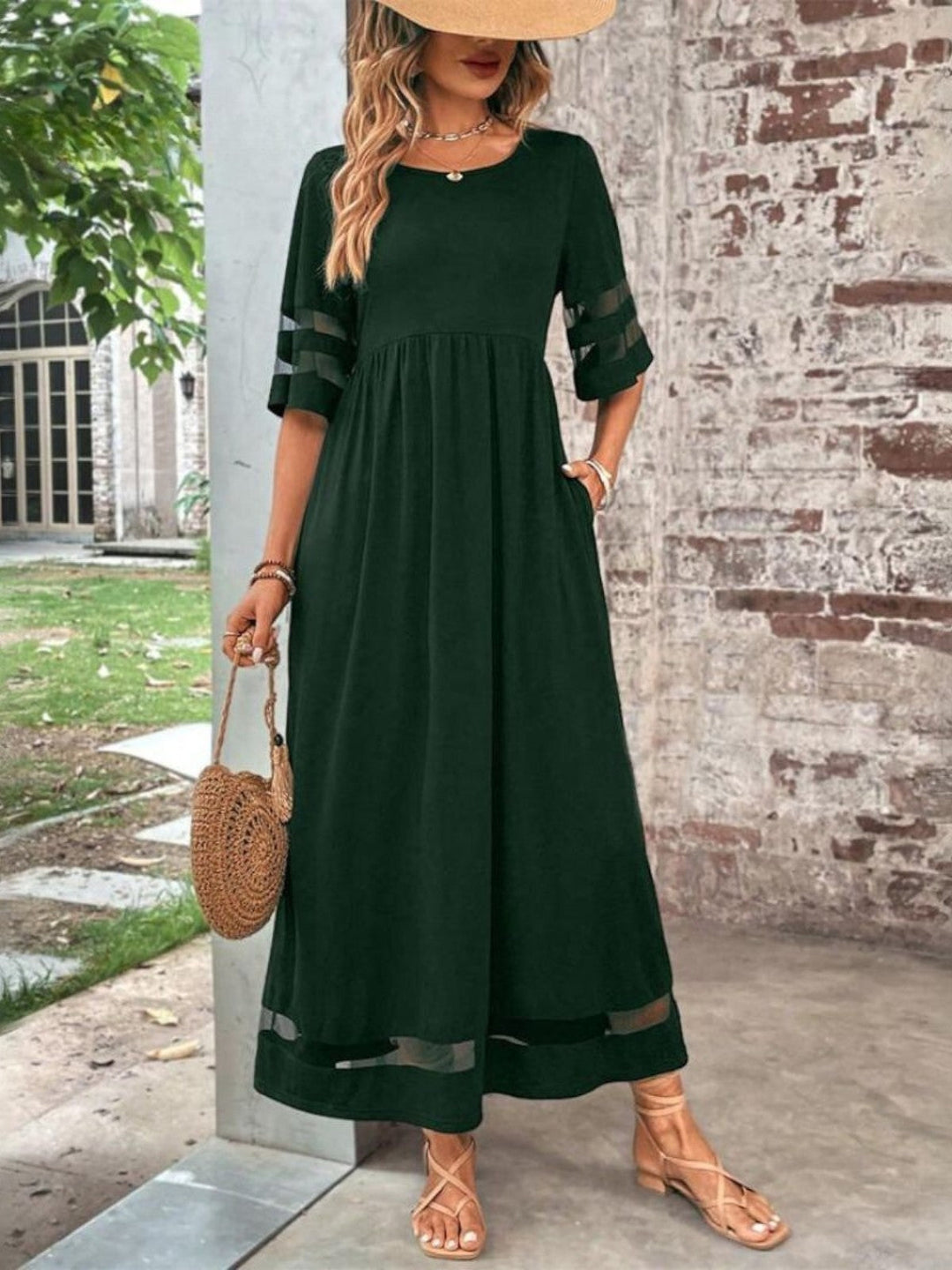 Lucy | Damen Elegantes Maxikleid mit transparenten Einsätzen