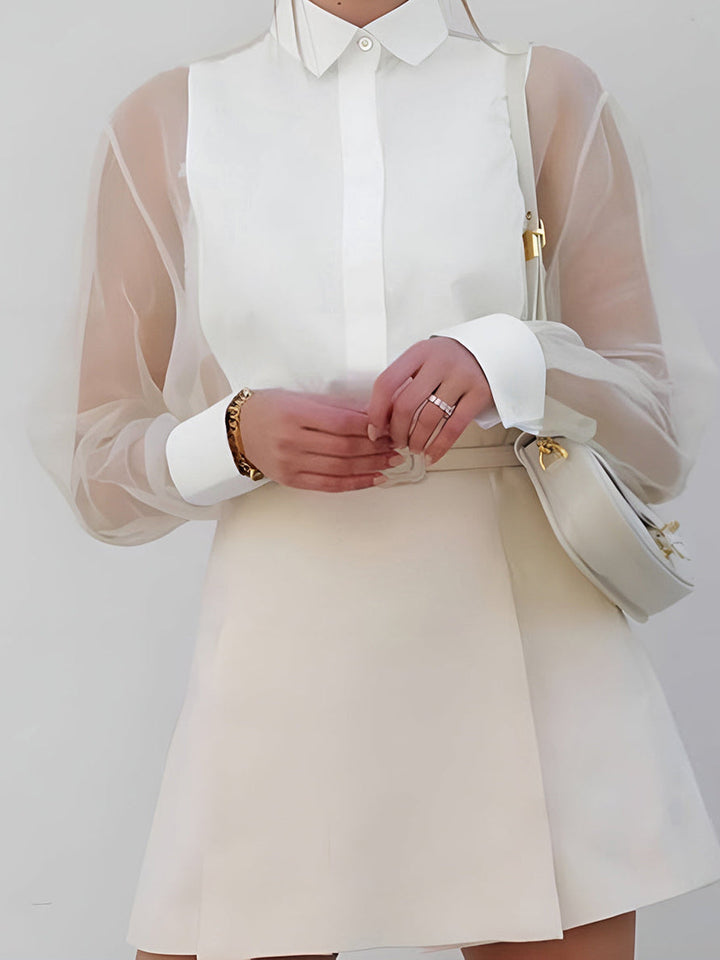 Elegante Damenbluse mit transparenten Ärmeln – Stilvoll, feminin & zeitlos