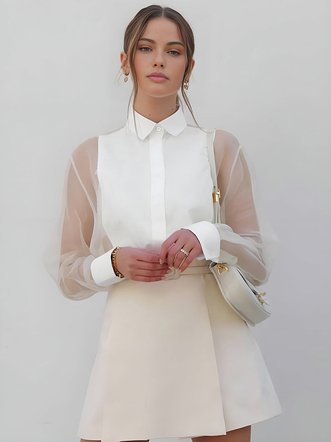 Elegante Damenbluse mit transparenten Ärmeln – Stilvoll, feminin & zeitlos