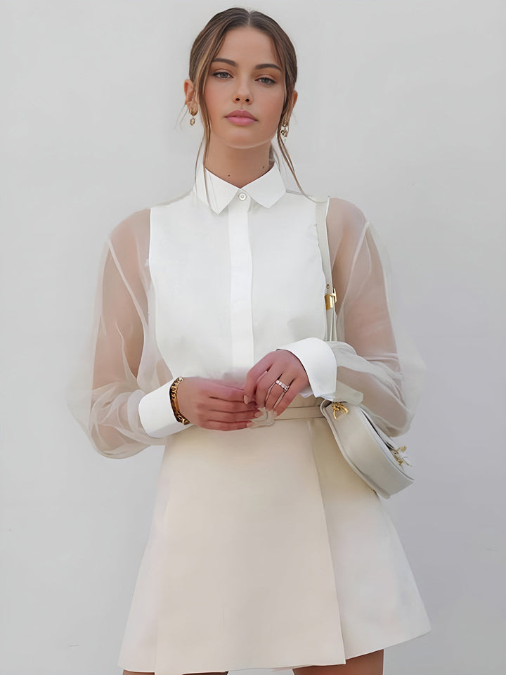 Elegante Damenbluse mit transparenten Ärmeln – Stilvoll, feminin & zeitlos