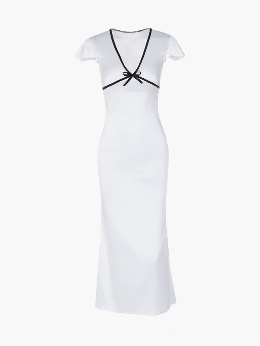 Liora | Figuuraccentuerende Midi-jurk in Wit met Contrastdetails
