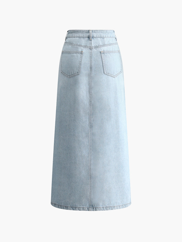 Sofia | Dames Midi Rok van Denim met Voorsplit