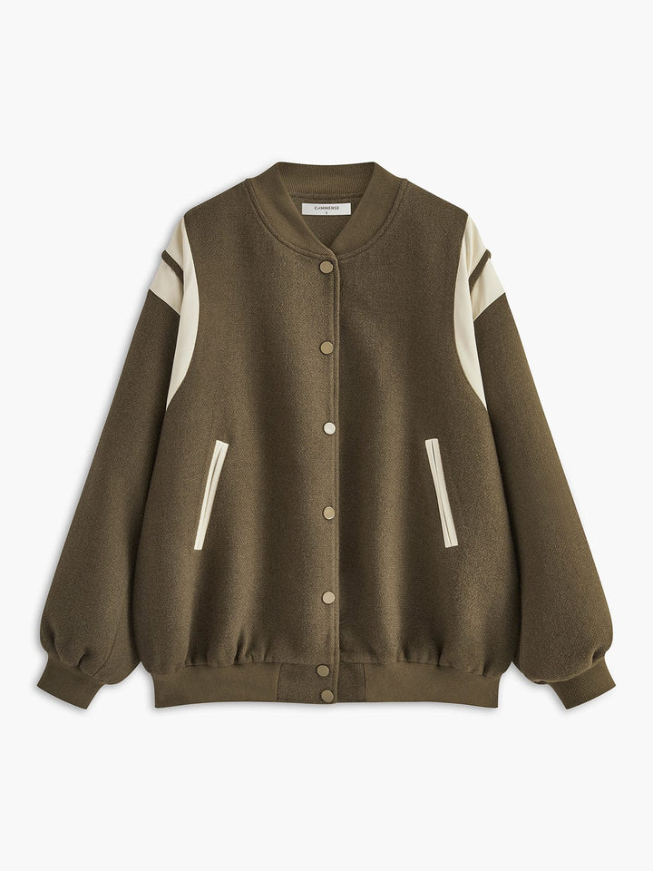 Molly | Lässige Varsity-Jacke im Retro-Stil mit gestreiften Ärmeldetails und Rippbündchen
