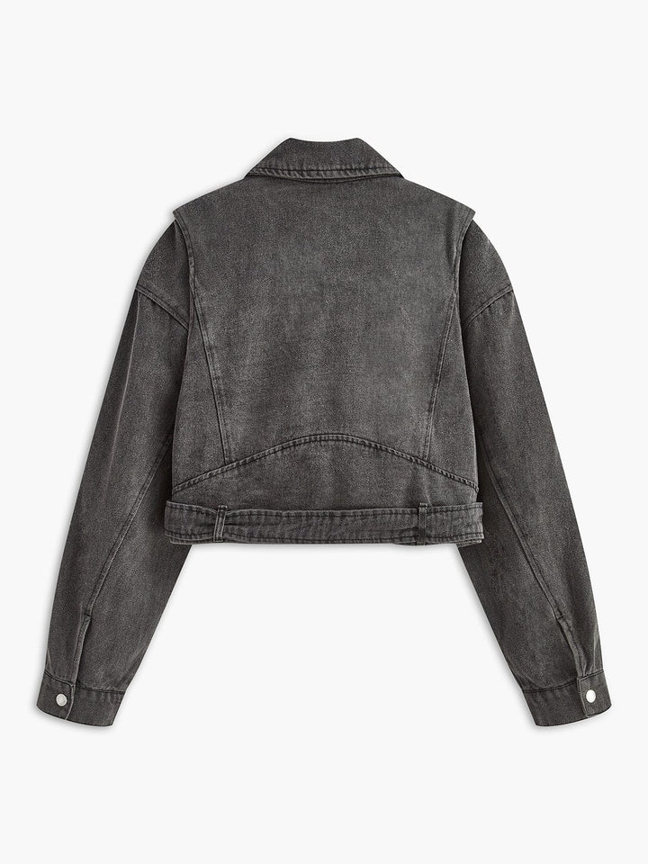 Lara | Schwarze Cropped Bikerjacke aus Denim – Für den ultimativen Rock-Chic Look