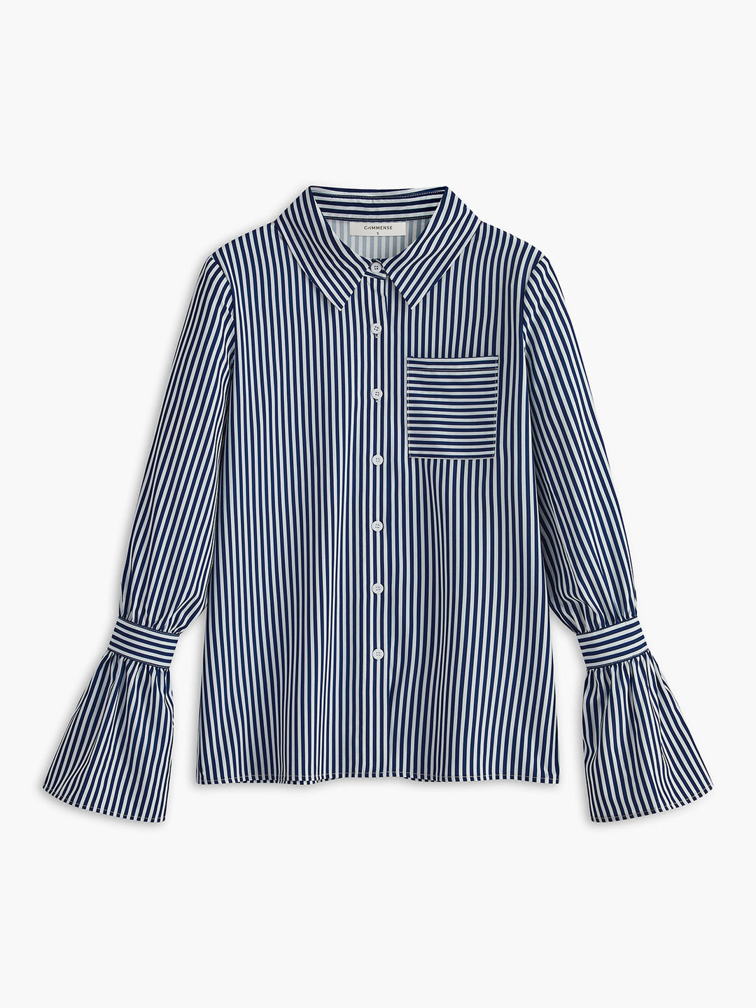 Gestreepte Damesblouse in Marineblauw met Uitlopende Mouwen