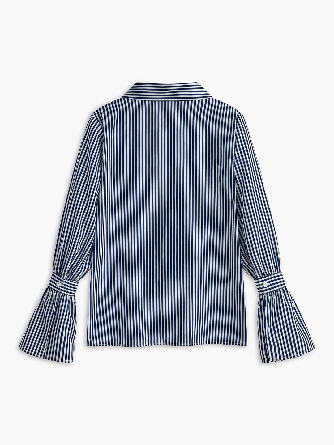 Gestreepte Damesblouse in Marineblauw met Uitlopende Mouwen