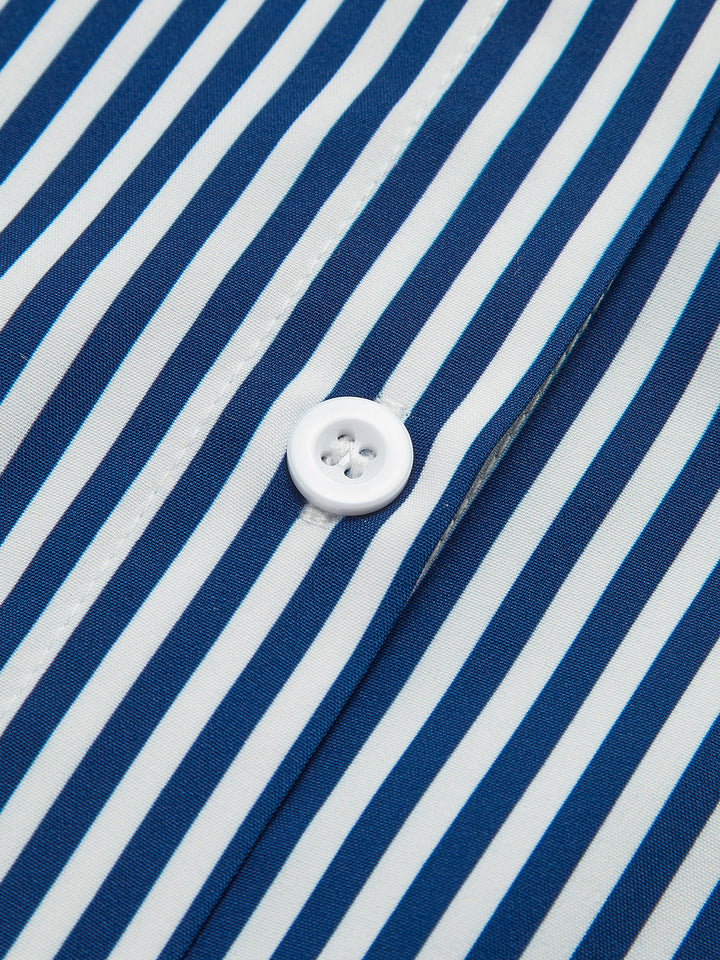Gestreepte Damesblouse in Marineblauw met Uitlopende Mouwen