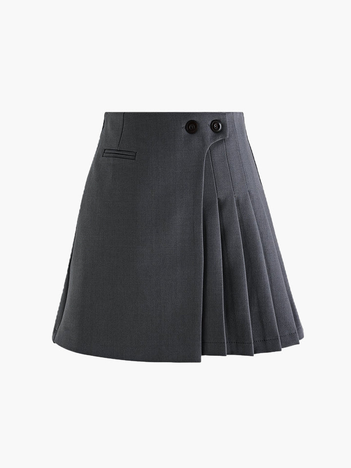 Mila | Plisseerock in Wolloptik mit hoher Taille & Knopfdetails