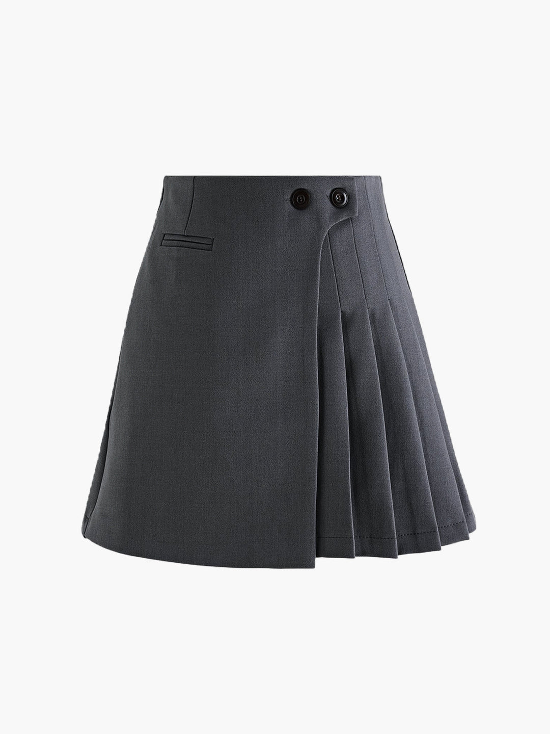 Mila | Plisseerock in Wolloptik mit hoher Taille & Knopfdetails
