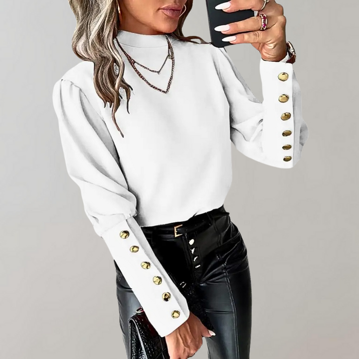 Cheryl™ Dames Top met Gouden Knoopdetails