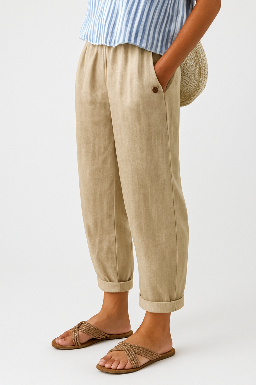 Mila | Damen Entspannte Hose mit Taschen und Umschlag