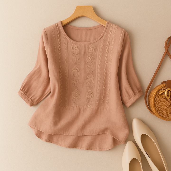 Abigail | Damen Bestickte Bluse mit Rundhalsausschnitt