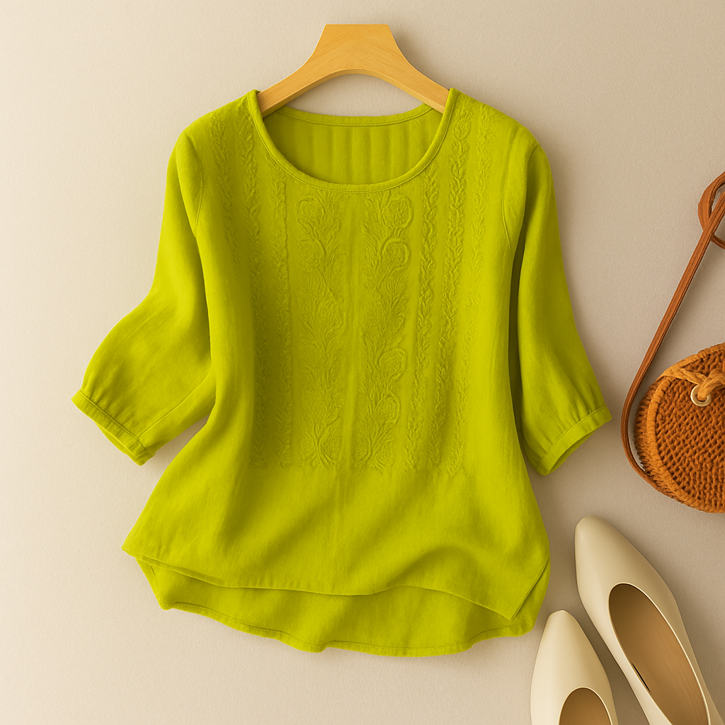 Abigail | Damen Bestickte Bluse mit Rundhalsausschnitt