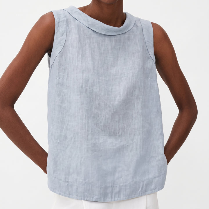 Sara | Damen Ärmellose Leinenbluse Rollkragen