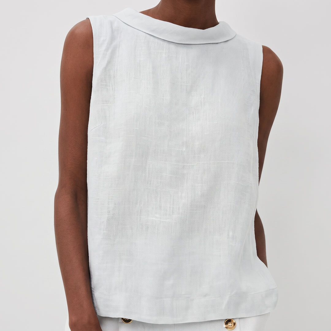 Sara | Damen Ärmellose Leinenbluse Rollkragen