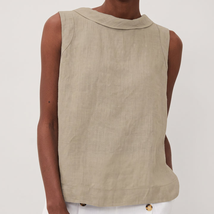 Sara | Damen Ärmellose Leinenbluse Rollkragen