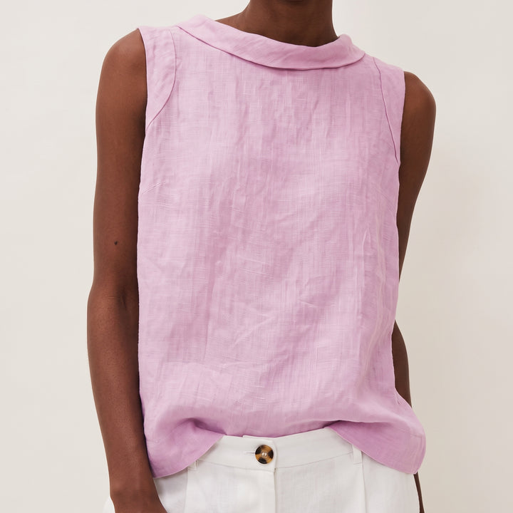 Sara | Damen Ärmellose Leinenbluse Rollkragen