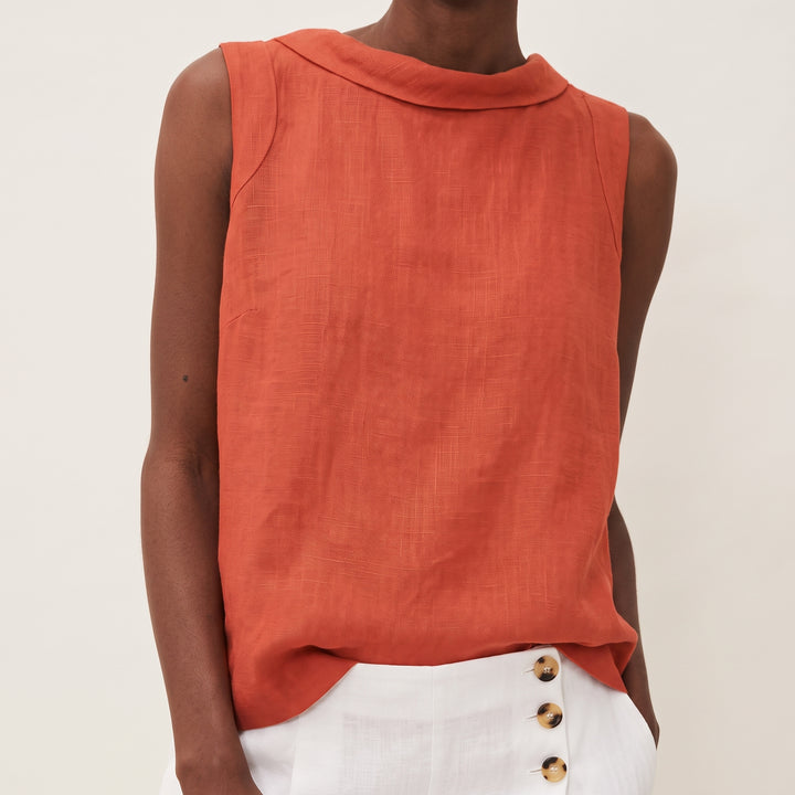 Sara | Damen Ärmellose Leinenbluse Rollkragen