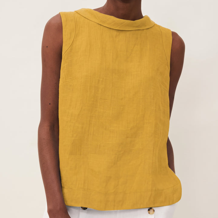 Sara | Damen Ärmellose Leinenbluse Rollkragen