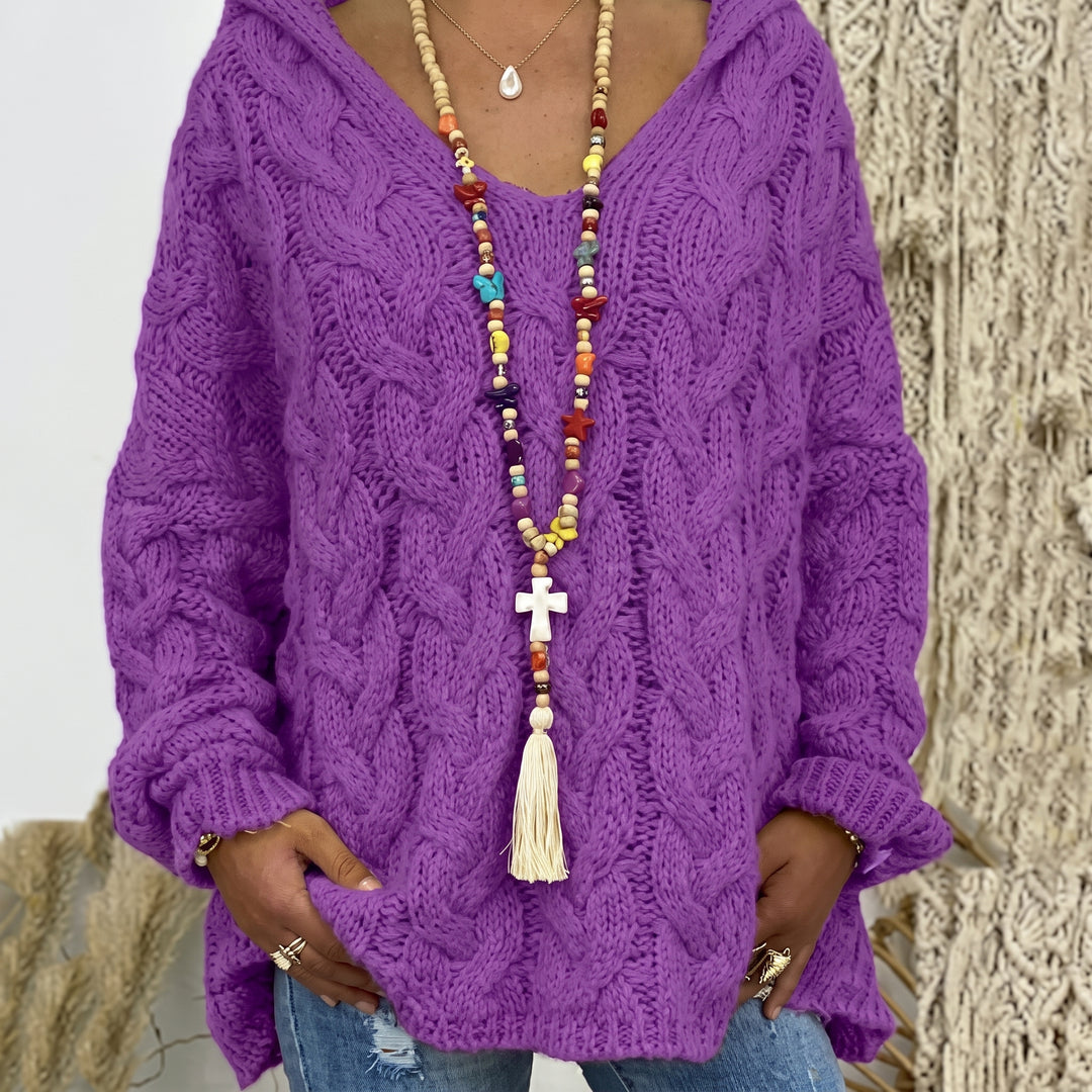 Carlijn™ Zopfmuster Oversized Pullover mit V-Ausschnitt