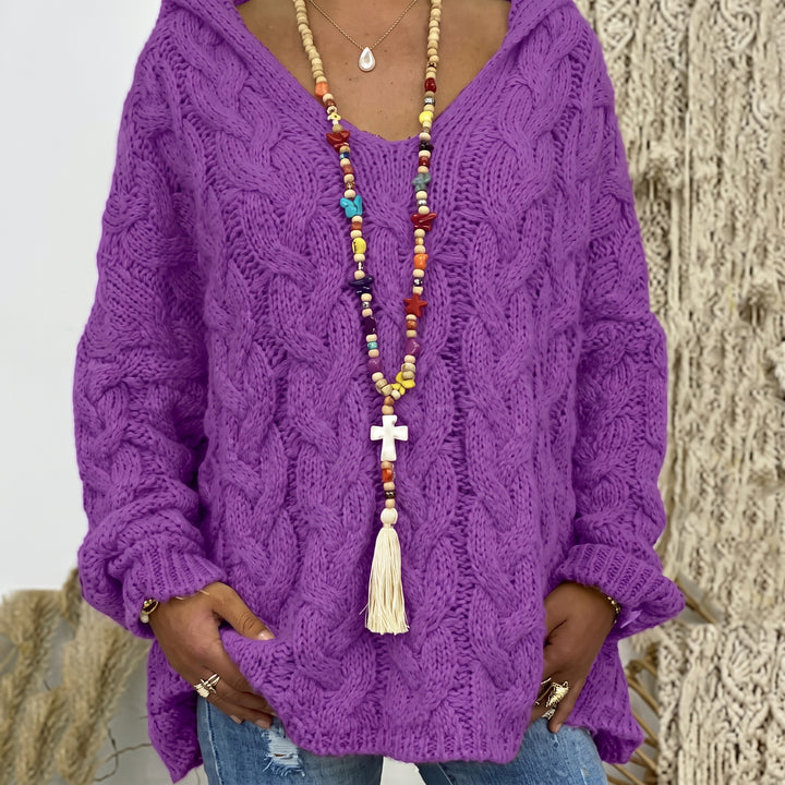 Carlijn™ Zopfmuster Oversized Pullover mit V-Ausschnitt