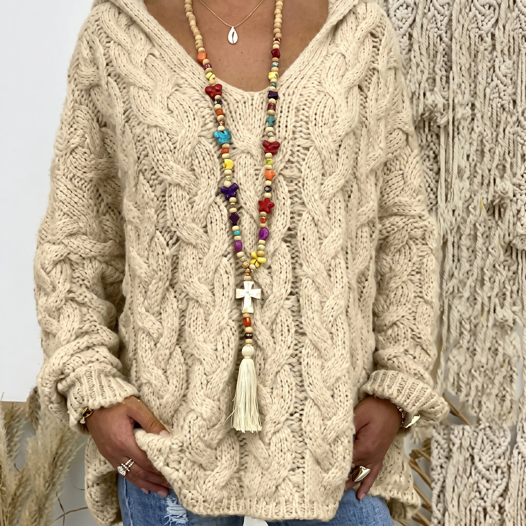 Carlijn™ Zopfmuster Oversized Pullover mit V-Ausschnitt