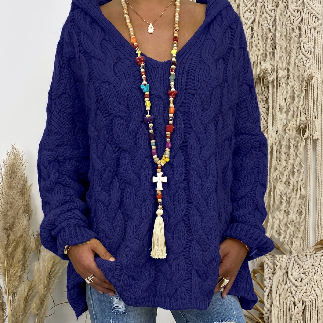 Carlijn™ Zopfmuster Oversized Pullover mit V-Ausschnitt