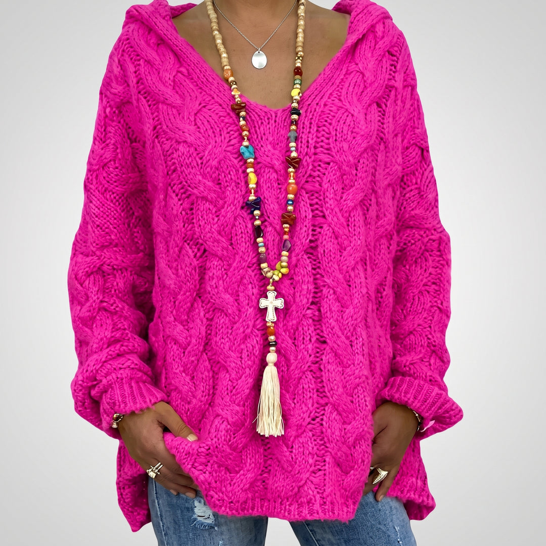 Carlijn™ Zopfmuster Oversized Pullover mit V-Ausschnitt