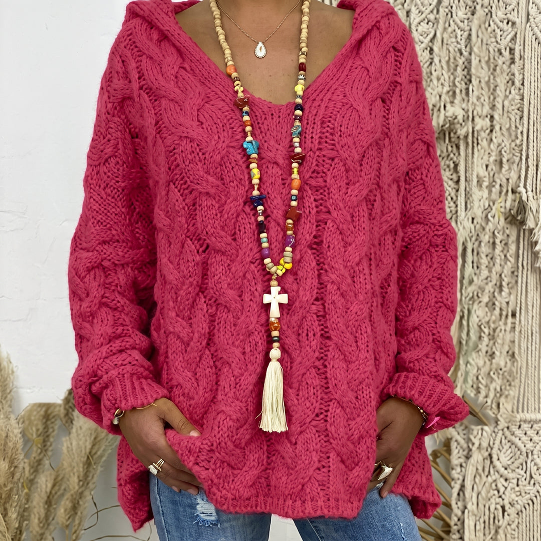 Carlijn™ Zopfmuster Oversized Pullover mit V-Ausschnitt