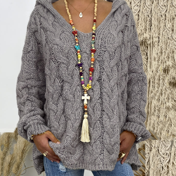 Carlijn™ Zopfmuster Oversized Pullover mit V-Ausschnitt