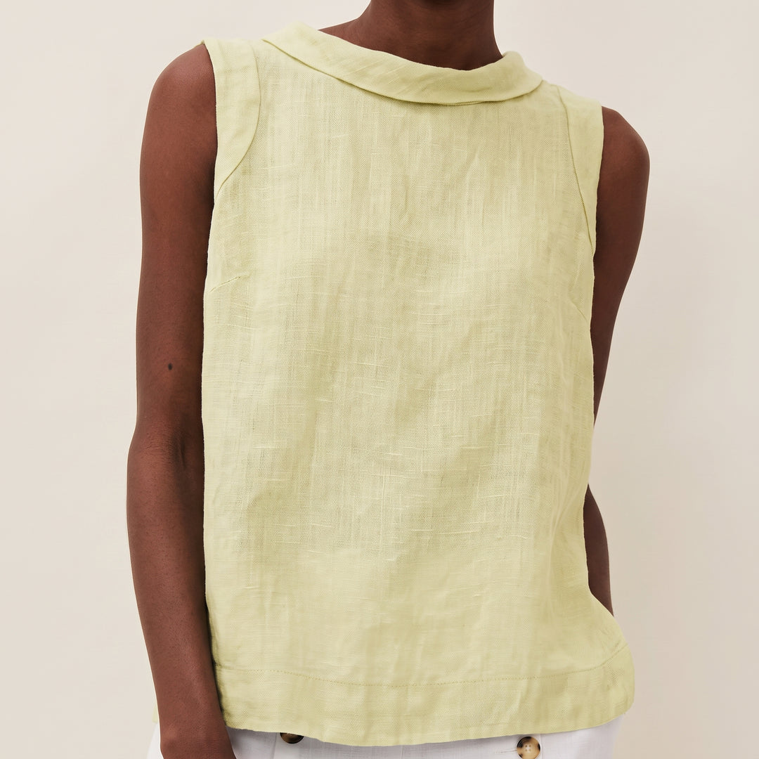 Sara | Damen Ärmellose Leinenbluse Rollkragen