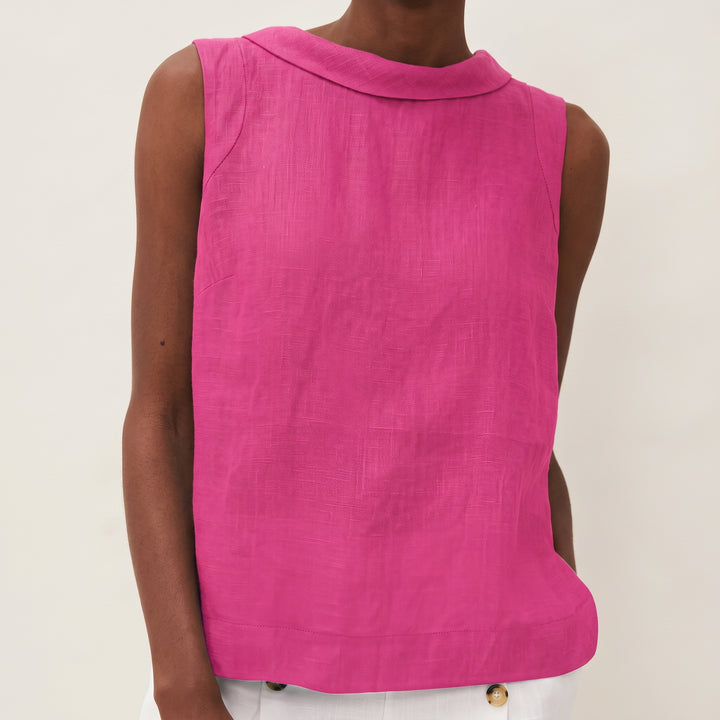 Sara | Damen Ärmellose Leinenbluse Rollkragen