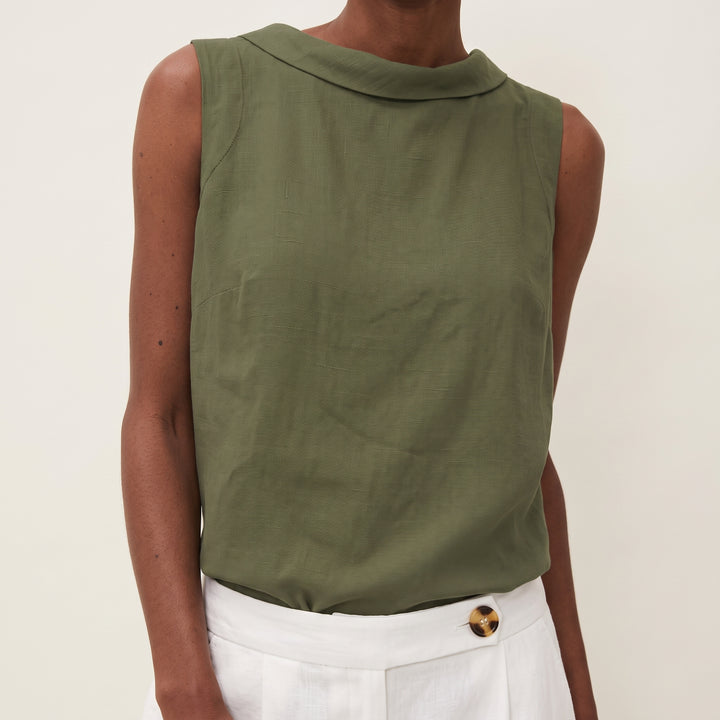 Sara | Damen Ärmellose Leinenbluse Rollkragen