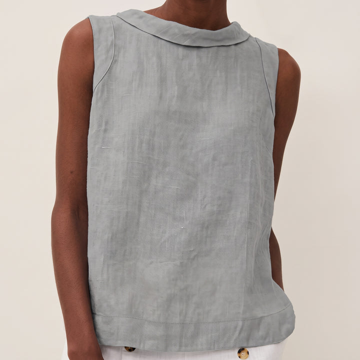Sara | Damen Ärmellose Leinenbluse Rollkragen